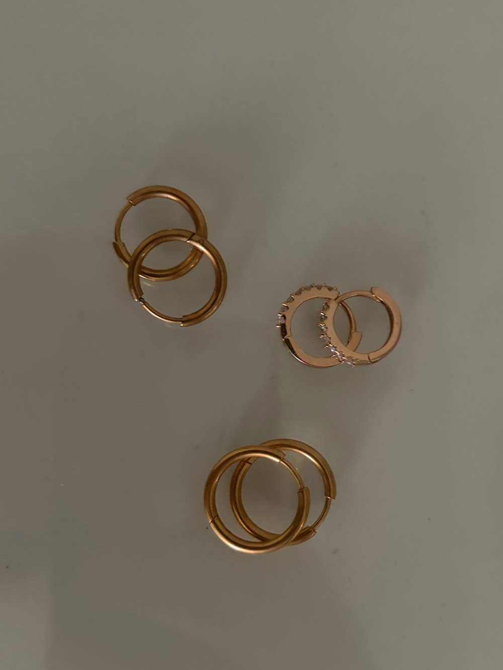 Gold Small Hoop Earrings Set with Crystal Huggies